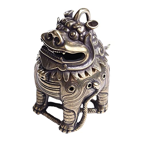 Happyyami 1stk Retro-weihrauch Brenner Aus Messing Statue Fengshui-räucherstäbchenhalter Wichteldekorationen Für Zu Hause Chinesischer Weihrauchbrenner Figur Fu-Hund Kupfer Armaturenbrett von Happyyami