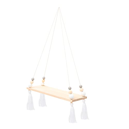 Happyyami Holz Quasten Hängeregal Kreatives Holzbrettregal Platzsparendes Wandregal für Wohnzimmer Schlafzimmer Küche Dekorativ für Pflanzen und Dekoartikel von Happyyami