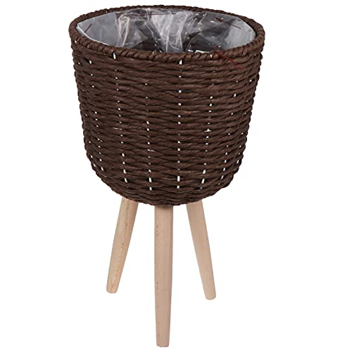 Happyyami Pflanzkübel Pflanzkorb Moderne Woven Pflanzer Blumentopf mit St?nder Dekorative Wicker mit St?nder Blumentopf Halter für Innen Outdoor- Anlage Display Übertopf Blumentopf Mit Beinen von Happyyami