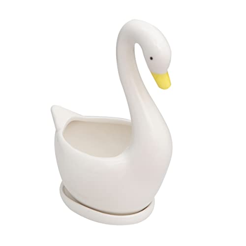 Happyyami Tischständer Blumentopf Gans Mini Swam Blumentopf Keramik Sukkulent Topf Bonsai Halter Desktop Gans Ornamente für Garten Micro Landschaft Blumentopf Gans Gans Blumentopf von Happyyami