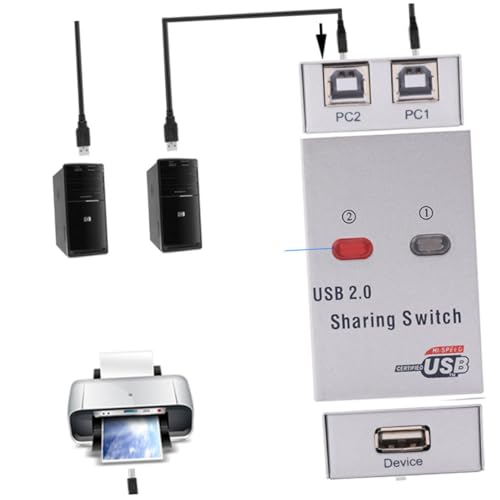 Happyyami USB 2.0 Drucker und Scanner Umschalter für Computer Automatischer USB Sharing Selector für 2 Geräte Peripherie Umschalter ohne Kabel Platzsparende Lösung für Kleine Büros von Happyyami