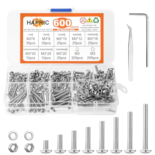 600 Stück Gewindeschrauben Set, M3 Schrauben Set mit Aufbewahrungsbox Pinzette Maschinenschrauben Sechskantschrauben Set für Haushaltsgeräte Industriemaschinen Bauwesen 600 Stück Gewindeschrauben Set, M3 Schrauben Set mit Aufbewahrungsbox Pinzette Maschinenschrauben Sechskantschrauben Set für Haushaltsgeräte Industriemaschinen Bauwesen von Hapric