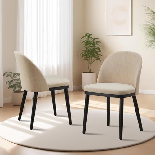 Hapterouse Esszimmerstuhl 2er Set Leinen Gepolsterter Küchenstuhl mit dicken Kissen Sitz und gebogener Rückenlehne, moderner Holzrahmen Akzentstühle mit verstellbaren Füßen für Esszimmer, Küche, Beige Hapterouse Esszimmerstuhl 2er Set Leinen Gepolsterter Küchenstuhl mit dicken Kissen Sitz und gebogener Rückenlehne, moderner Holzrahmen Akzentstühle mit verstellbaren Füßen für Esszimmer, Küche, Beige von Hapterouse