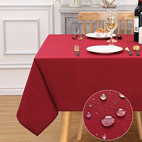 Hapterouse Tischdecke Weihnachten Wasserdicht Einfarbig Tischwäsche Enger Streifen Effekt Tischtuch Rot Pflegeleicht Tischdecken Abwaschbar Fleckschutz Tischläufer, 140cmx275cm Rechteck von Hapterouse