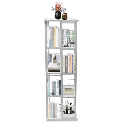 HarBin-Star - 4 Stufiges Drehbares Bücherregal, 360° drehbares Bücherregal, Eckregal, Bodenstehende Bücherregale für Schlafzimmer, Wohnzimmer, Büro (Weiß) von HarBin-Star