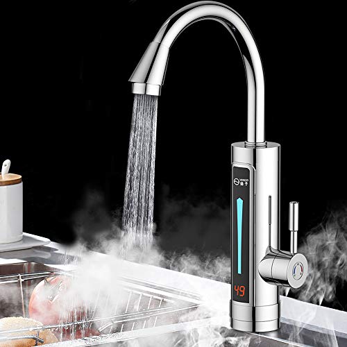 HarBin-Star Durchlauferhitzer Elektrischer Wasserhahn, Elektrischer Wasserhahn Wasserhahn mit ablesbarer LED Temperaturanzeige 3300W Sofort Warm Küchearmatur 360° von HarBin-Star