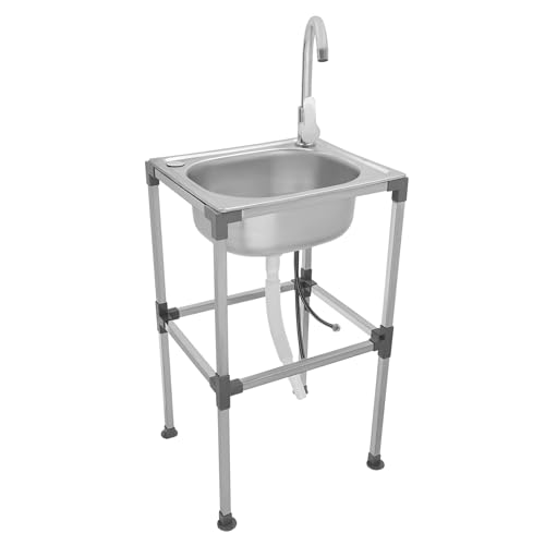 HarBin-Star - Edelstahl Spülbecken, Freistehendes Waschbecken, Spültisch mit Wasserhahn & Fallrohr, bis Tragfähigkeit Etwa 60kg, 42 x 37 x 75cm (E) von HarBin-Star