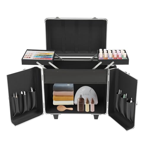 HarBin-Star - Fusspflegekoffer, Mobiler Fußpflegekoffer mit 2 Räders und 4 Schlüssel, Werkzeugkasten für den Fußpflegedienst, 46 x 29 x 42cm (Schwarz+Silber) von HarBin-Star