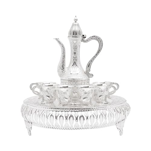 HarBin-Star Kaffeetasse und Teekanne Set, Europäisch Teeservice Set mit 1 Teekanne und 6 Tassen, Teekanne, Teeservice Set für Home Coffee Tea Party (Silber) von HarBin-Star