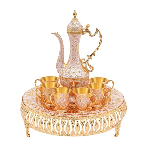 HarBin-Star Kaffeetassen Türkisch, Vintage Kaffeekannen Set mit 6 Tassen, Teetasse Royal Metall Teegläser Set, Teeservice Set für Home Coffee Tea Party (Gold) von HarBin-Star