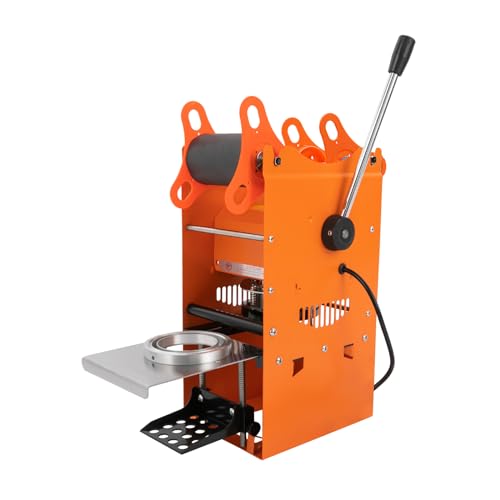 HarBin-Star Milchtee Versiegelungsmaschine 300 Tassen/h, Handbuch Paper Cup Sealer, Elektrische Teetasse Versiegelungsmaschine aus Kohlenstoffstahl & Aluminium, Sealer Cup Maschine (Orange) von HarBin-Star