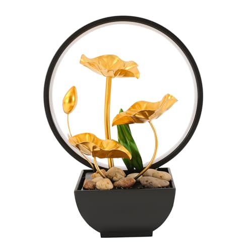HarBin-Star - Zimmerbrunnen LED, Zimmerbrunnen Wasserfall, Tischbrunnen mit Beleuchtung Wasserfall, Moderne Zen Deko mit Geräuschloser Pumpe, für Haus, Büro, Garten, 22 x 13 x 28cm von HarBin-Star