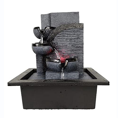 HarBin-Star Zimmerbrunnen mit LED Beleuchtung, Tischbrunnen Wasserfall, Wasserbrunnen Dekoration Harz für Gelegenheiten Schlafzimmer Wohnzimmer, Zimmerbrunnen 23 x29 x 17,5 cm von HarBin-Star