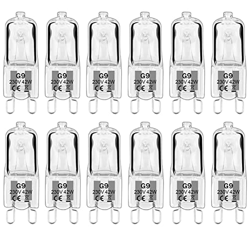 Haraqi 12 Stück G9 Halogenlampen, 230V 42W 530lm G9 Glühbirne, 2800K Warmweiß,Kapselglühlampen Dimmbar, Kein Flackern von Haraqi