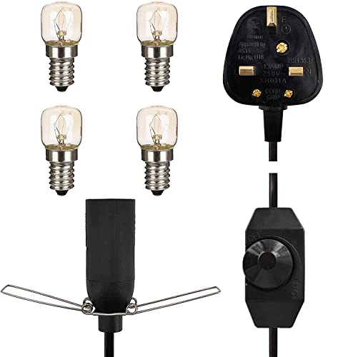 Salzlampen-Kabel mit Dimmer-Kontrolle + Safe Stecker und 4 Leuchtmittel (E14 Original-), Himalaya-Salz-Lampe, -Netzkabel von Haraqi