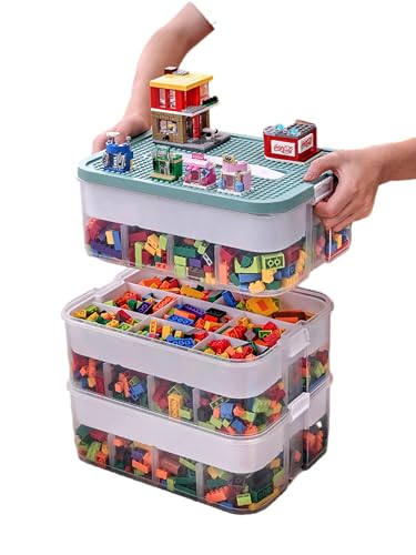 Kinder Aufbewahrungsbox mit Deckel Bausteine Boxen Aufbewahrung Spielzeugkiste Kinderzimmer Kinderbox 3 Stufen Stapelboxen Staubox Ordnungsboxen Transparent Organizer Box Trennbare Kunststoffbox von Harazaqa