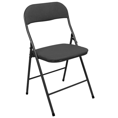 Harbour Housewares 1x Schwarz Stoff Gepolstert Klappstuhl aus Metall - Leicht Tragbar Drinnen Draussen Küche Büro Garten Essen Schreibtischstühle von Harbour Housewares