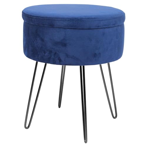 Harbour Housewares 1x Blau/Schwarz H45 x D36cm Runden Samt-Fußhocker mit Stauraum - Wohnzimmer Schminktisch Fußbank Ottomane Sitzpuff Stuhl Sitz von Harbour Housewares