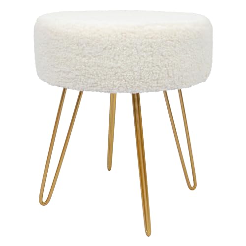 Harbour Housewares 1x Creme/Gold H41 x D35cm Runden Bouclé-Fußhocker - Klein Wohnzimmer Schminktisch Fußbank Ottomane Sitzpuff Stuhl Sitz von Harbour Housewares