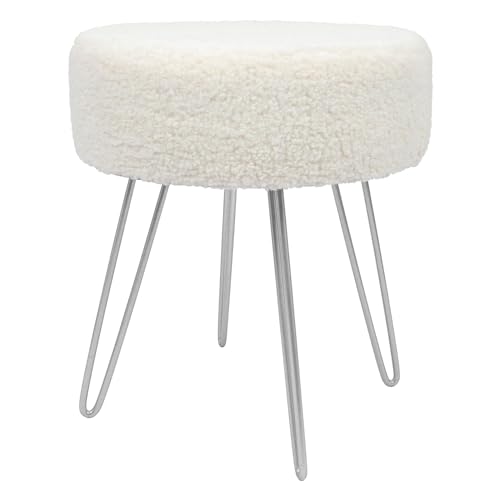 Harbour Housewares 1x Creme/Silber H41 x D35cm Runden Bouclé-Fußhocker - Klein Wohnzimmer Schminktisch Fußbank Ottomane Sitzpuff Stuhl Sitz von Harbour Housewares