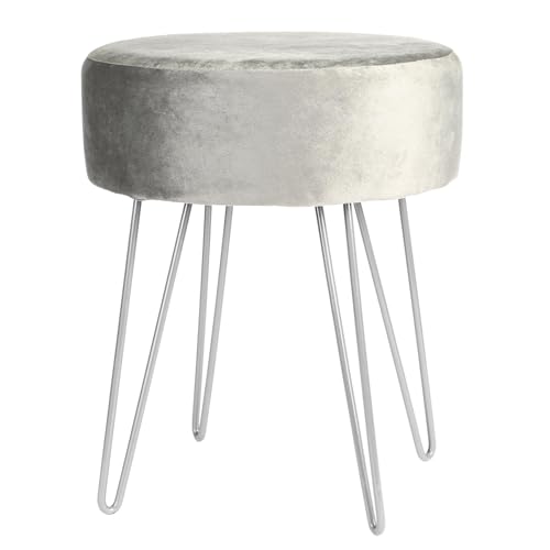 Harbour Housewares 1x Grau/Silber H40 x D35cm Runden Samt-Fußhocker - Klein Wohnzimmer Schminktisch Fußbank Ottomane Sitzpuff Stuhl Sitz von Harbour Housewares