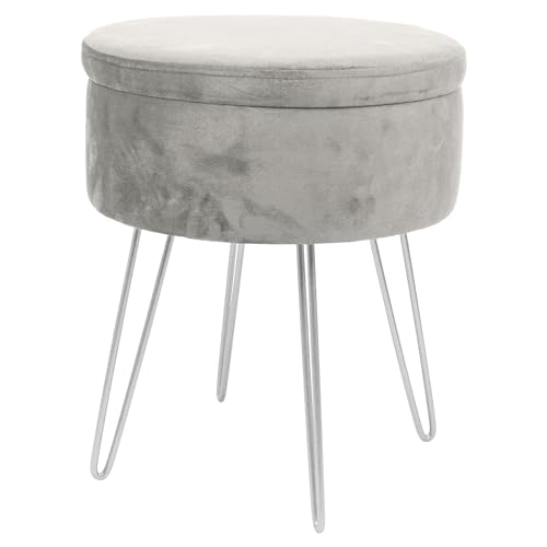 Harbour Housewares 1x Grey/Silber H45 x D36cm Runden Samt-Fußhocker mit Stauraum - Wohnzimmer Schminktisch Fußbank Ottomane Sitzpuff Stuhl Sitz von Harbour Housewares