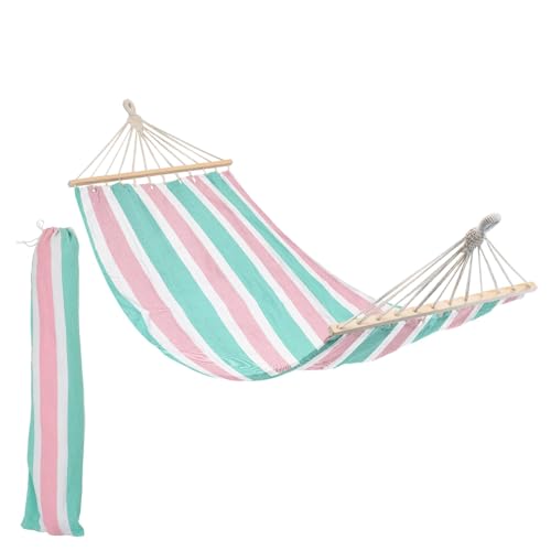 Harbour Housewares 1x Rosa/Grün Streifen 276cm x 80cm Baumwoll-Gartenhängematte mit Spreizstangen - Draussen Terrasse Hängend Schwingend Erwachsene Hängematten von Harbour Housewares