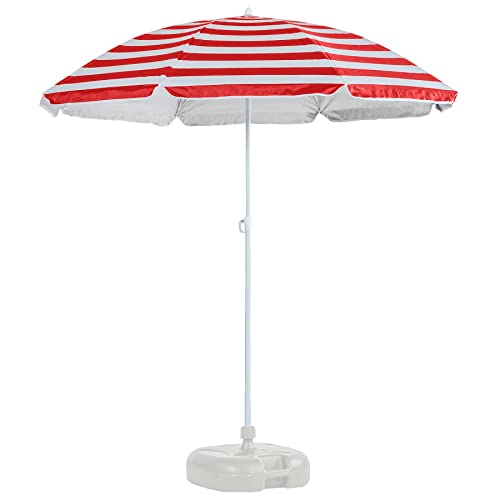 Harbour Housewares 1x Roter Streifen 1.8m Metall Strand Sonnenschirm mit Weiss Base - Tragbar Draussen Garten Terrasse Regenschirm von Harbour Housewares