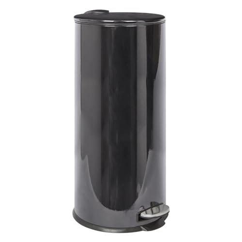 Harbour Housewares 1x Schwarz 30L Runden Edelstahl Treteimer für die Küche - Groß Schlank Metall Abfall Müll Mülleimer mit Deckel von Harbour Housewares
