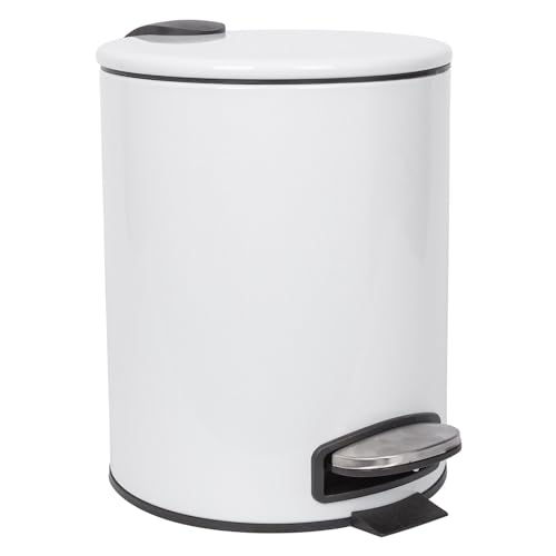 Harbour Housewares 1x Weiß 5L Runden Treteimer aus Edelstahl - Klein Schlank Badezimmer Toilette Schlafzimmer Küche Schwingdeckel Müll Mülltonne von Harbour Housewares