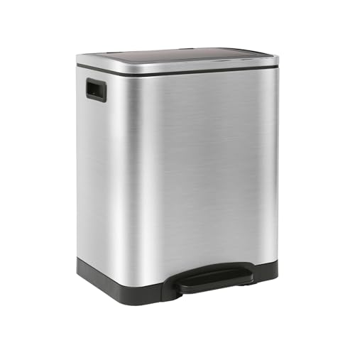 Harbour Housewares 30L (2 x 15L) Doppelter Küchen-Treteimer aus Edelstahl - Gebürstet - 1x Sanftes Schließen Groß Dual Metall Schrank Recycling Essen Abfall Mülleimer Mülltonne Müll Behälter von Harbour Housewares