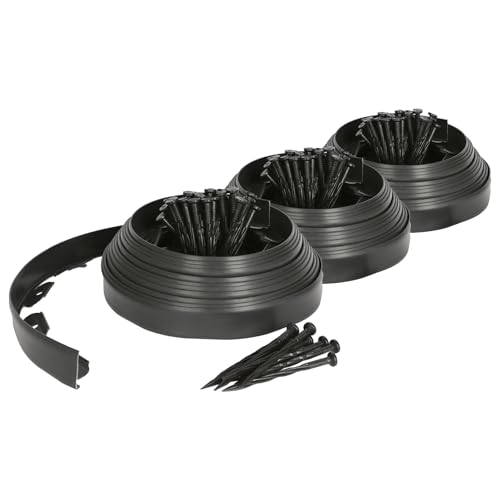 Harbour Housewares 3X Flexible Rasen- und Wegkanten aus Kunststoff mit 40 Heringe - 30m x 4cm - Schwarz - Garten Gras Blume Pflanze Bett Stein Grenze Rand Rollen von Harbour Housewares