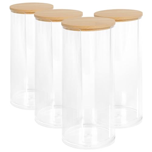 Harbour Housewares 4X Wiederverwendbarer Wattepad Halters mit Bambusdeckel - Klein Klar Badezimmer Lagerung Container Veranstalter Spender Krug von Harbour Housewares