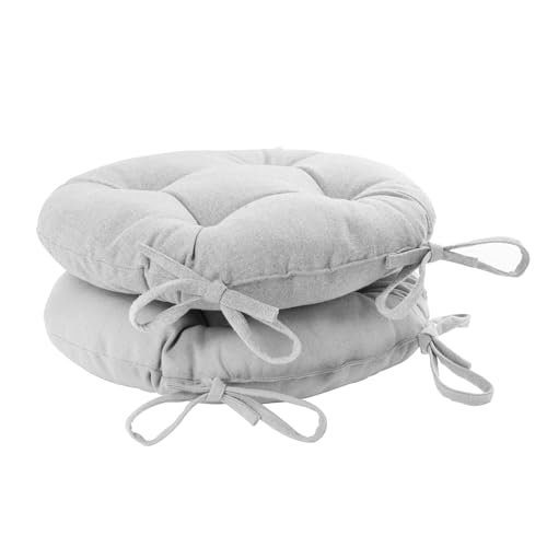 Harbour Housewares Graue Sitzpolster für Esszimmerstühle - 40 x 40 cm - 2er-Pack - runde Gartenstuhl-Sitzkissen mit Bändern, weich gepolstertes Kissen, Innen- und Küchenkissen, Außenterrasse von Harbour Housewares