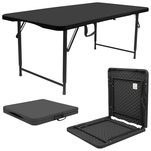 Harbour Housewares Höhenverstellbarer Klapptisch mit Bock - 120cm (4ft) - Schwarz - 1x Schwerlast Faltbar Tragbar Plastik Draussen Garten Camping Picknick Esszimmermöbel von Harbour Housewares