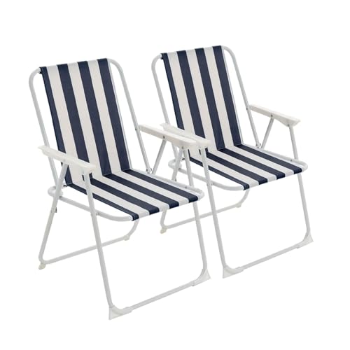 Harbour Housewares Klappe Metall Beachstühle - Blauer Streifen - Pack Von 2 von Harbour Housewares