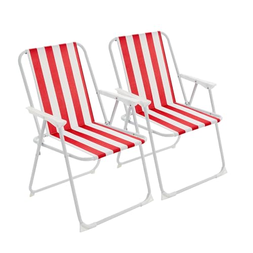 Harbour Housewares Klappbarer, tragbarer Strand/Camping Deck Stuhl - rote Streifen - 2er-Set von Harbour Housewares