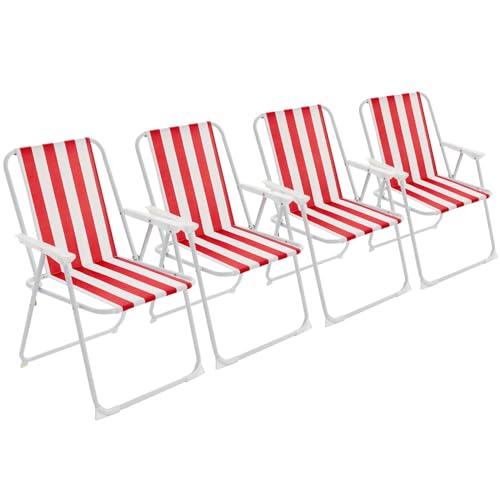 Harbour Housewares Klappbarer, tragbarer Strand/Camping Deck Stuhl - rote Streifen - 4er-Set von Harbour Housewares
