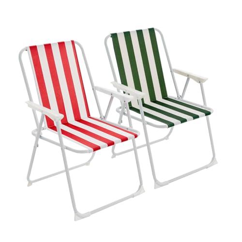 Harbour Housewares Klapper Metallstrandstühle - Rot/Grüner Streifen - Pack Von 2 von Harbour Housewares