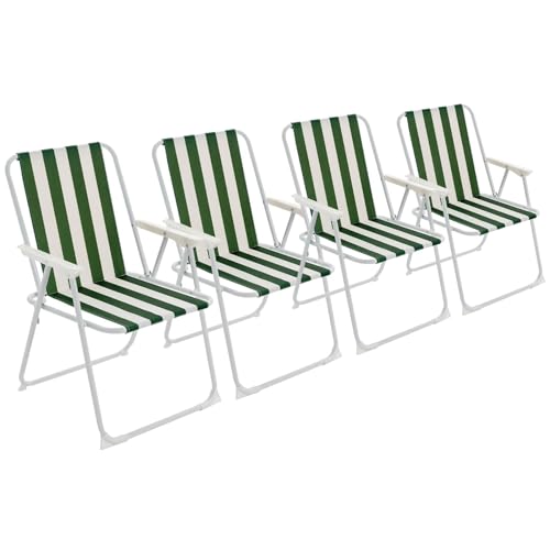Harbour Housewares Klappe Metall Beachstühle - Grüne Streifen - Pack Von 4 von Harbour Housewares