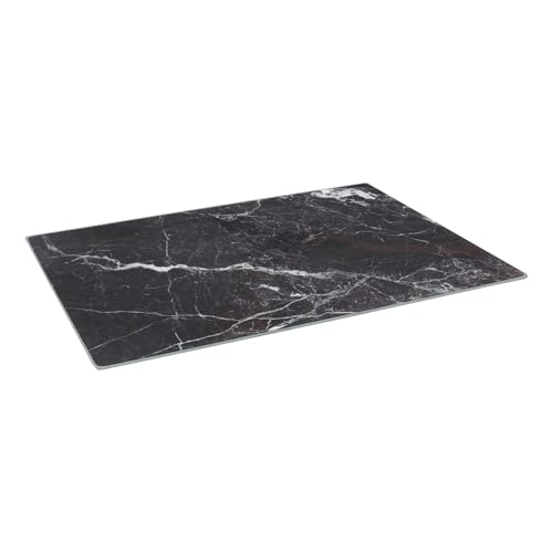 Harbour Housewares Rechteckiges Schneidebrett aus Glas - 40cm x 30cm - Schwarzer Marmor - 1x Temperiert Hitzebeständig Heim Küche Arbeitsplattenschoner Kochfeld Kocher Herdplatte Abdeckung von Harbour Housewares