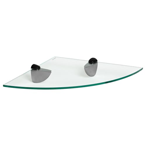 Harbour Housewares Schwebendes Eckregal aus Glas für Badezimmer - 30cm - Klar/Schwarz - 1x Wandmontage Küche Schlafzimmer Dusche Zimmer Dekor Caddie Handtuch Lagerung Veranstalter Regale mit Klammern von Harbour Housewares