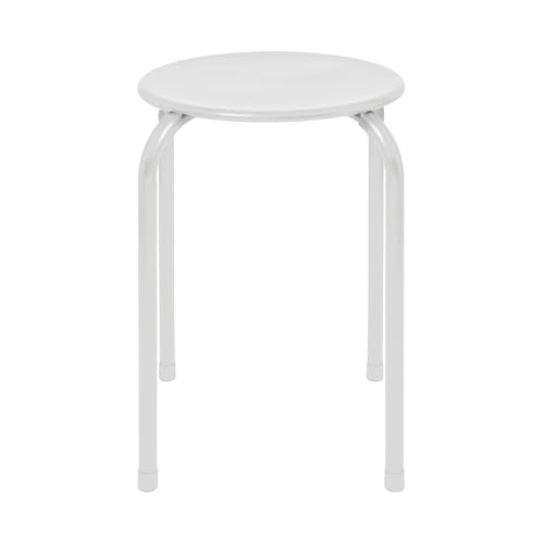 Harbour Housewares Stapelhocker aus Metall - Mattweiß - 1x Erwachsene Klein Stapelbar Küche Essen Frühstück Schlafzimmer Eitelkeit Frisiertisch Wohnzimmer Bürostuhl Stühle Sitzgarnitur von Harbour Housewares