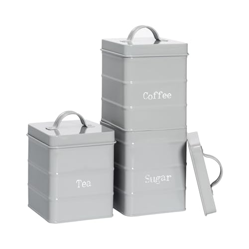 Harbour Housewares Vintage Metal Kitchen Tee Kaffee Zucker Kanister - Grau Harbour Housewares Vintage Metal Kitchen Tee Kaffee Zucker Kanister - Grau von Harbour Housewares