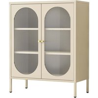Metallschrank Sideboard mit Sicherheitsglas-Türen MORU, ca. 110 x 80 x 40 cm - Creme von Hardin 1fachgut