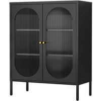 Metallschrank Sideboard mit  Sicherheitsglas-Türen MORU, ca. 110 x 80 x 40 cm - Schwarz von Hardin 1fachgut