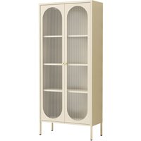 Metallschrank Sideboard mit Sicherheitsglas-Türen MORU, ca. 180 x 80 x 35 cm - Creme von Hardin 1fachgut