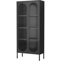 Metallschrank Sideboard mit Sicherheitsglas-Türen MORU, ca. 180 x 80 x 35 cm - Schwarz von Hardin 1fachgut