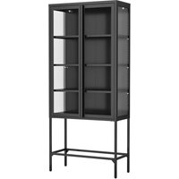 Vitrinenschrank aus Metall mit gehärtetem MORU-Glas und Glas-Seiten, ca. 180 x 80 x 40 cm - Schwarz von Hardin 1fachgut