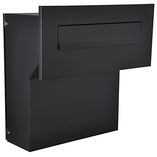 Mauerdurchwurf Briefkasten Schwarz matt C4 190-260 [mm] 3 Schlüssel Einbaubriefkasten Durchwurfbriefkasten RAL von Hardware Store